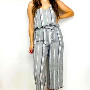 Anthropologie Open Back Cloth & Stone Linen Stripe Jumpsuit